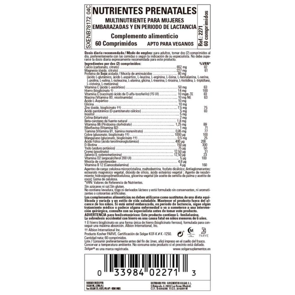 Nutrientes Prenatales - 60 Comprimidos detalle 1