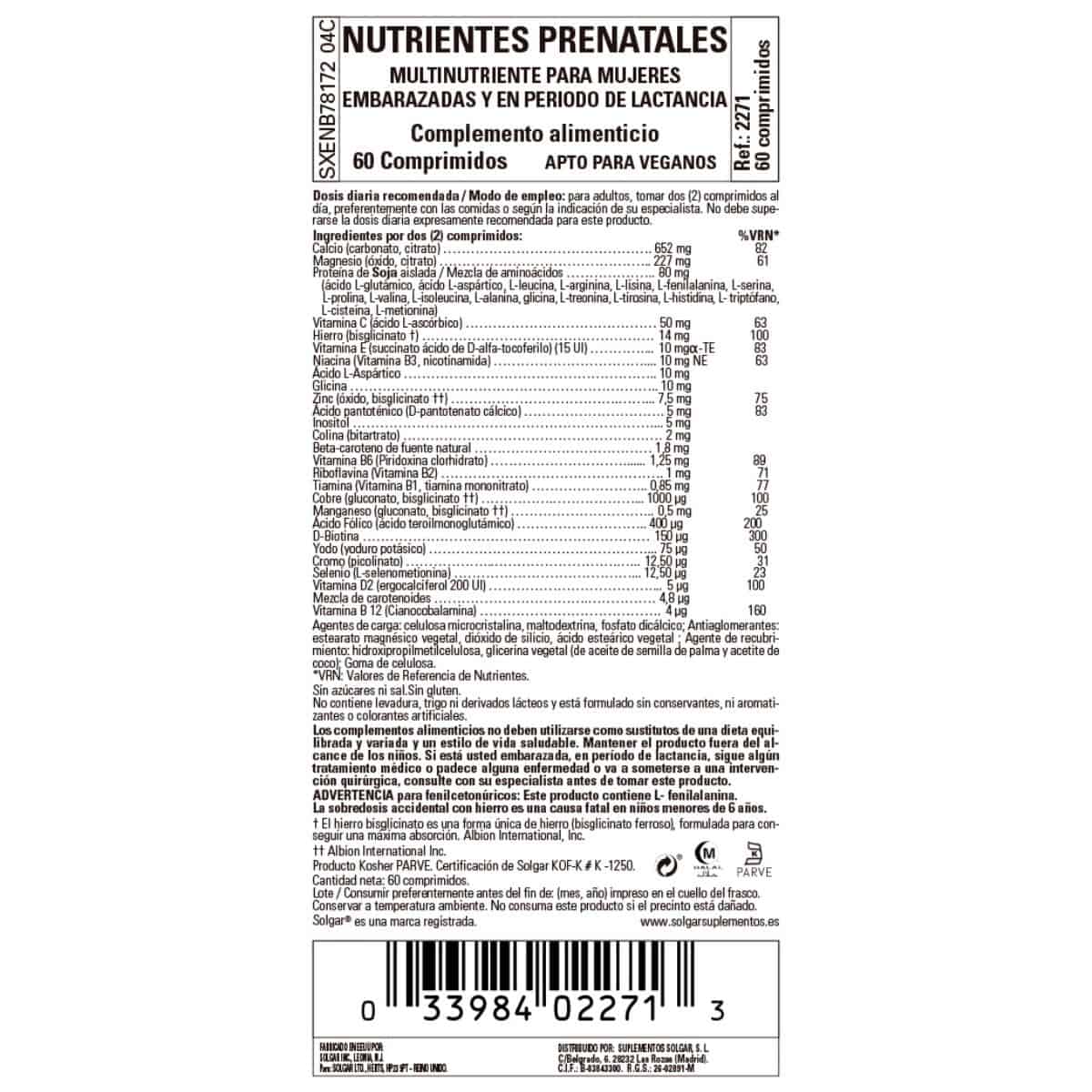 Nutrientes Prenatales – 60 Comprimidos