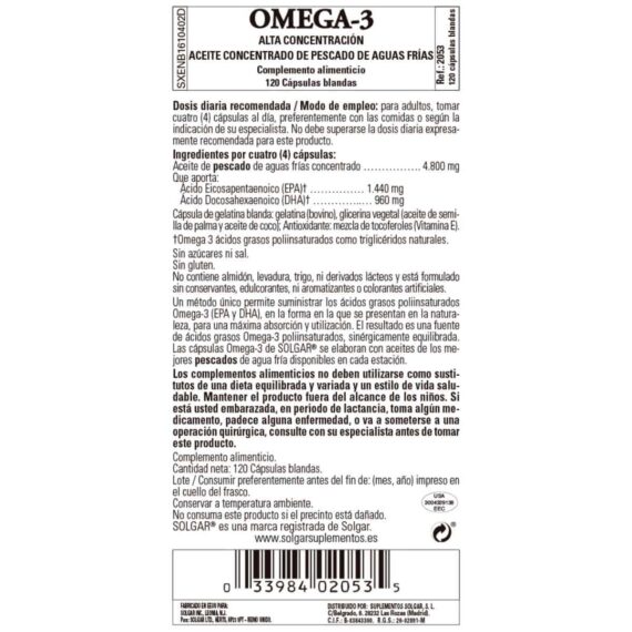 Omega 3 Alta Concentración - 120 Cápsulas Blandas