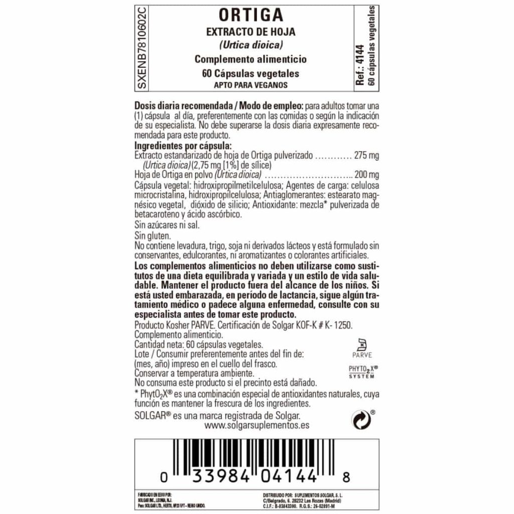 Ortiga -Hoja- 60 Cápsulas Veganas detalle 1