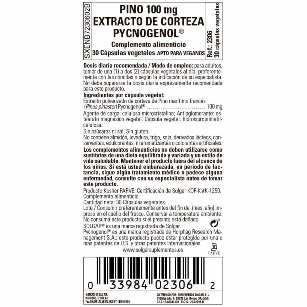 Corteza de Pino -Pycnogenol- 100 mg - 30 Cápsulas Veganas detalle 1