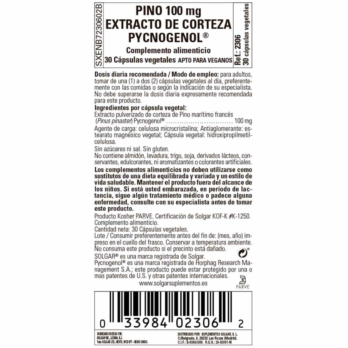 Corteza de Pino -Pycnogenol- 100 mg – 30 Cápsulas Veganas