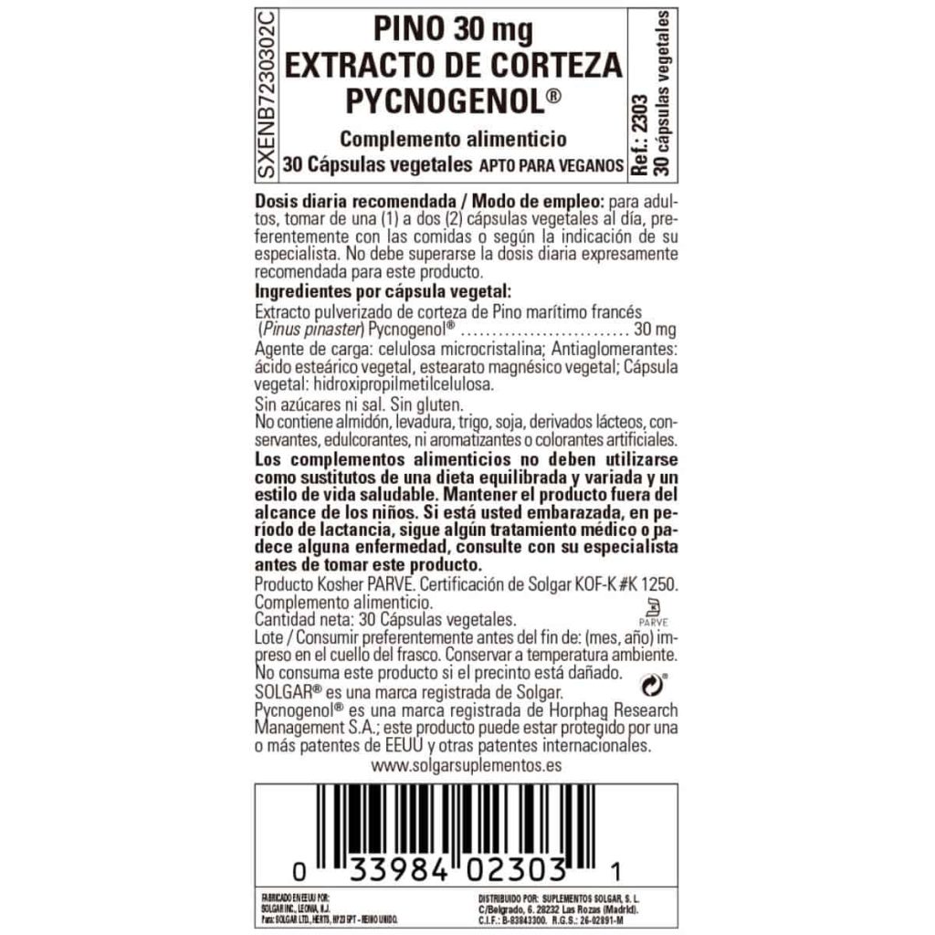 Corteza de Pino -Pycnogenol- 30 mg - 30 Cápsulas Veganas detalle 1