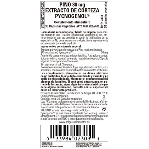 Corteza de Pino -Pycnogenol- 30 mg - 30 Cápsulas Veganas
