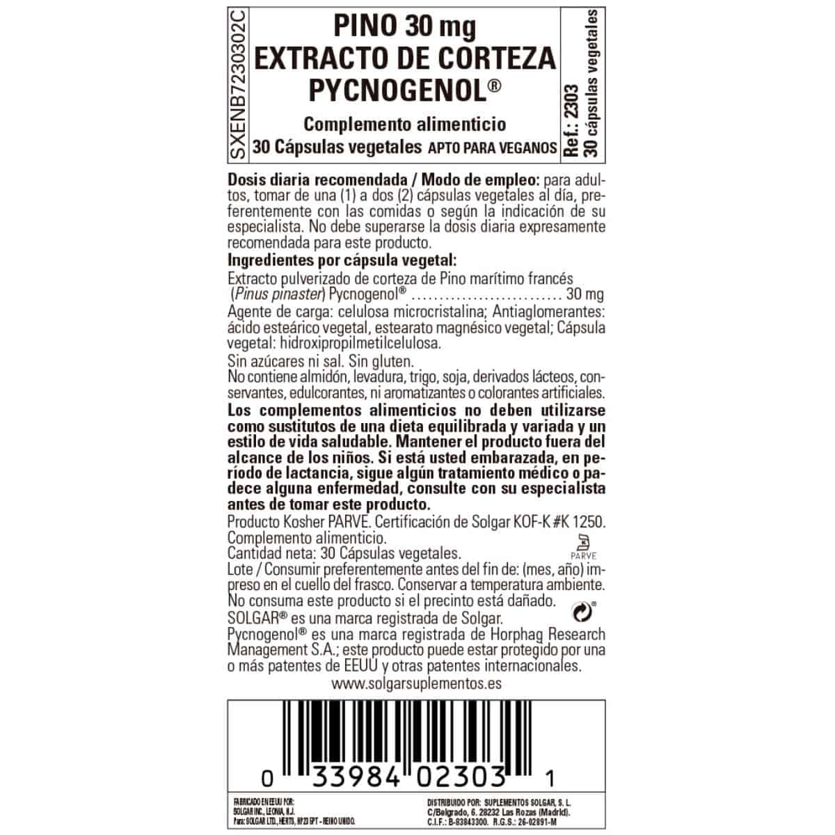 Corteza de Pino -Pycnogenol- 30 mg – 30 Cápsulas Veganas