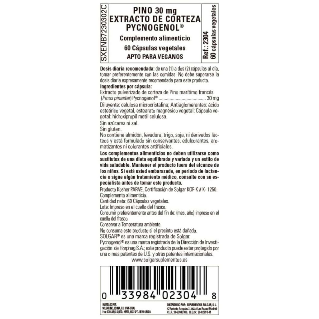 Corteza de Pino -Pycnogenol- 30 mg - 60 Cápsulas Veganas detalle 1