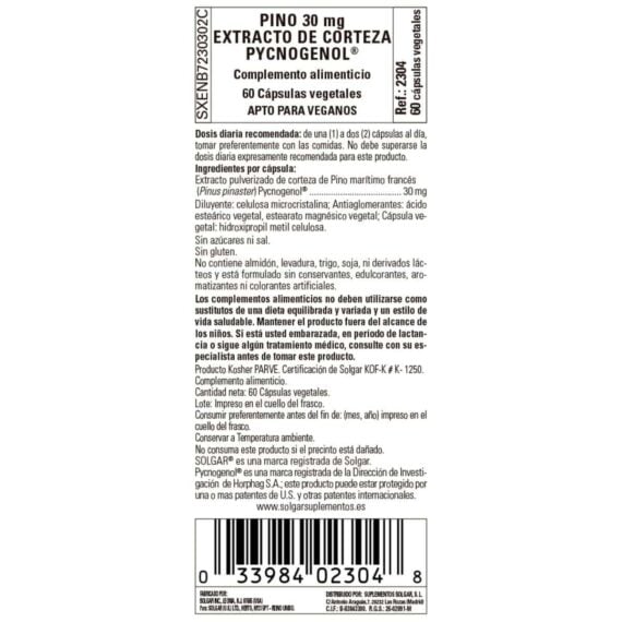 Corteza de Pino -Pycnogenol- 30 mg - 60 Cápsulas Veganas