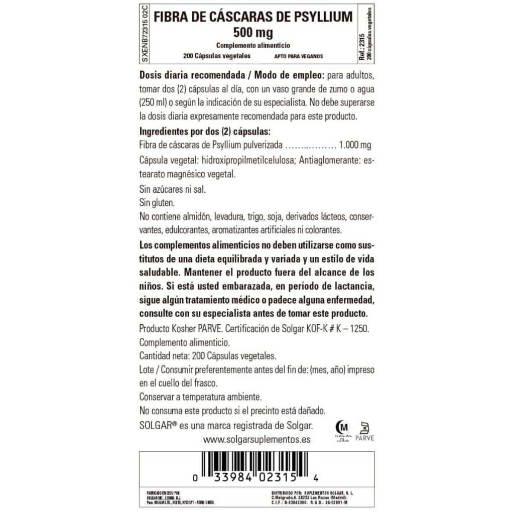Psyllium - 200 Cápsulas Veganas detalle 1