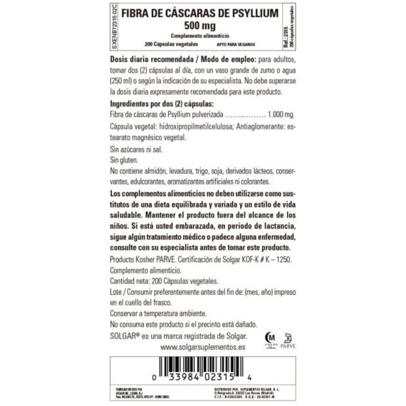 Psyllium - 200 Cápsulas Veganas