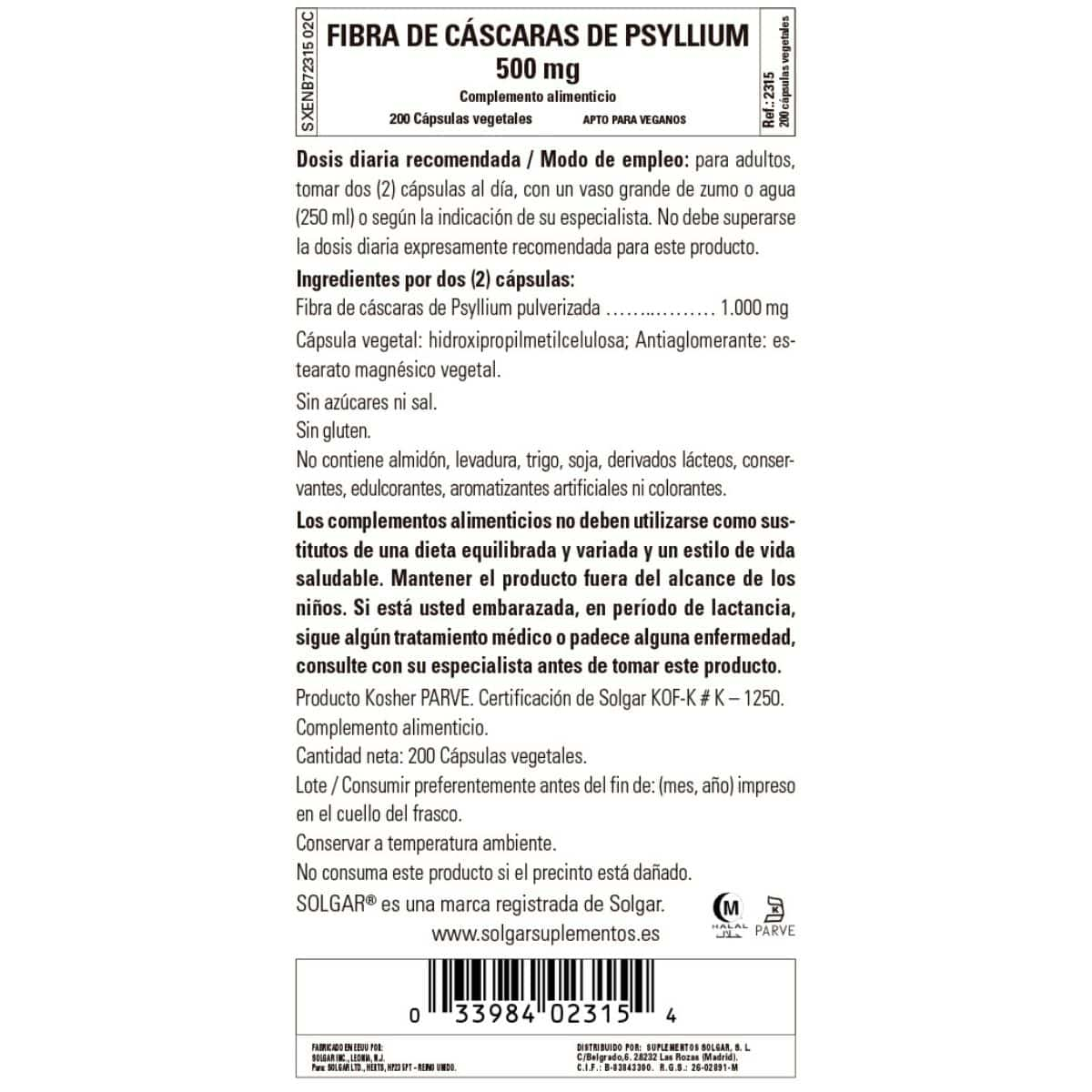 Psyllium – 200 Cápsulas Veganas