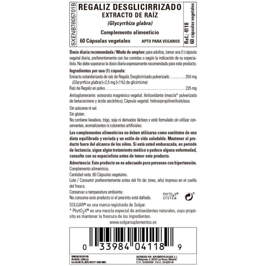 Regaliz Desglicirrizado -Raíz- 60 Cápsulas Veganas detalle 1