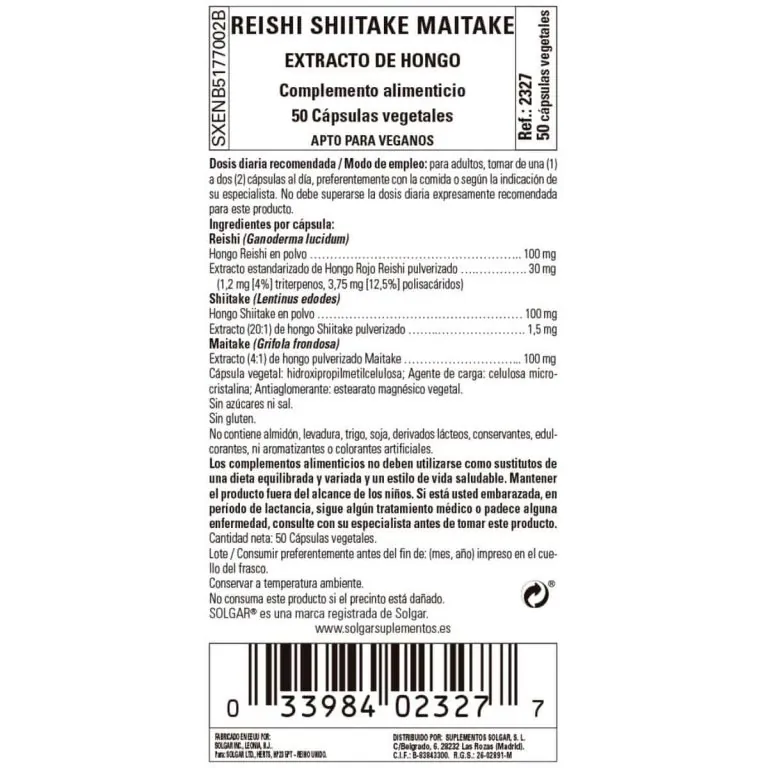 Reishi, Shiitake y Maitake – 50 Cápsulas Veganas