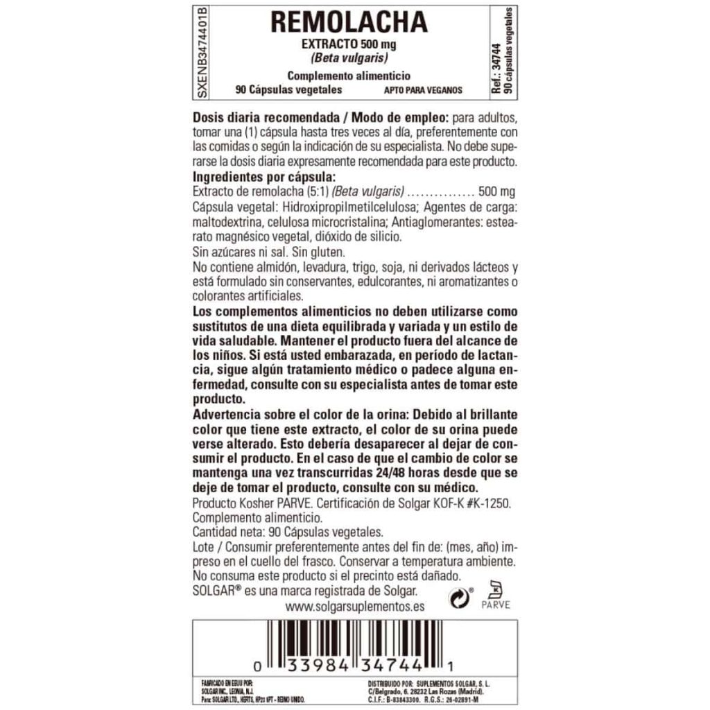 Remolacha Extracto 500 mg - 90 Cápsulas Veganas detalle 1