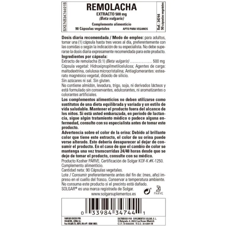 Remolacha Extracto 500 mg – 90 Cápsulas Veganas