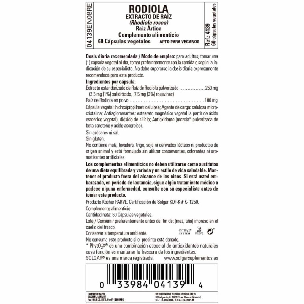 Rodiola -Raíz- 60 Cápsulas Veganas detalle 1