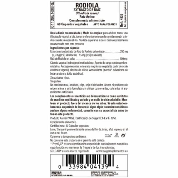 Rodiola -Raíz- 60 Cápsulas Veganas