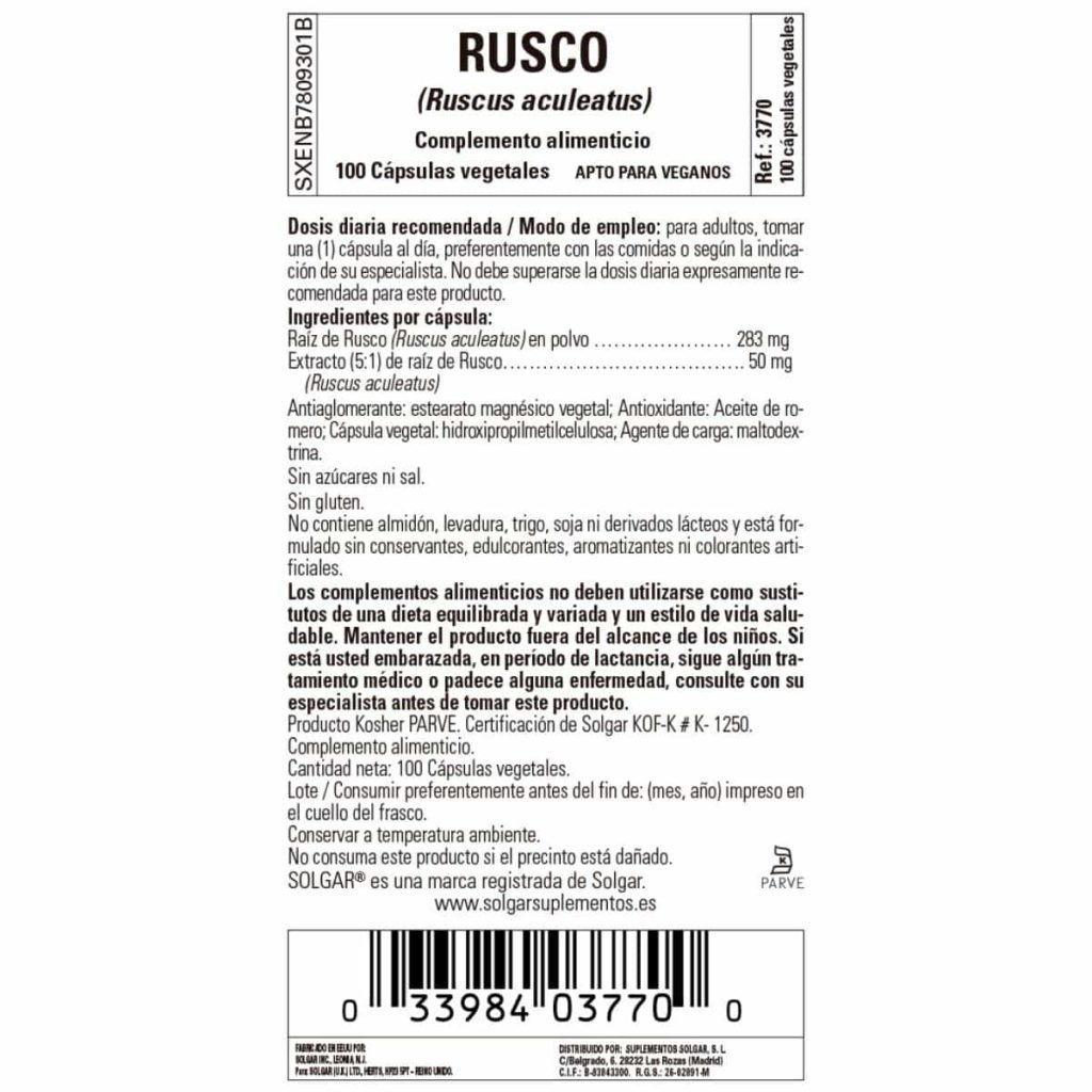 Rusco 520 mg - 100 Cápsulas Veganas detalle 1