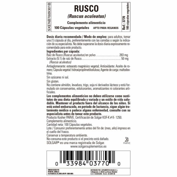 Rusco 520 mg - 100 Cápsulas Veganas