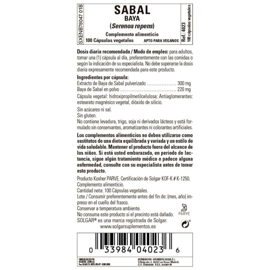 Sabal - 100 Cápsulas Veganas detalle 1