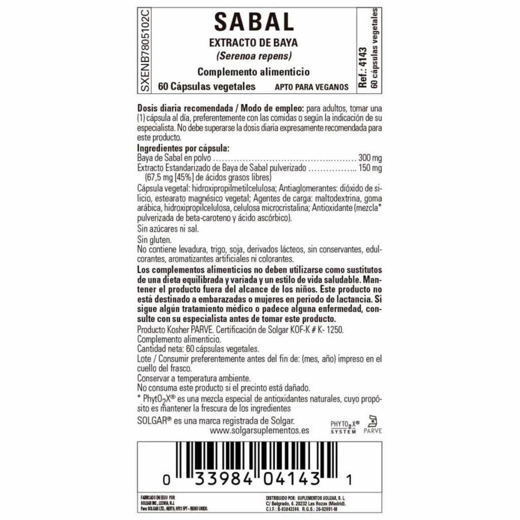 Sabal -Baya- 60 Cápsulas Veganas detalle 1