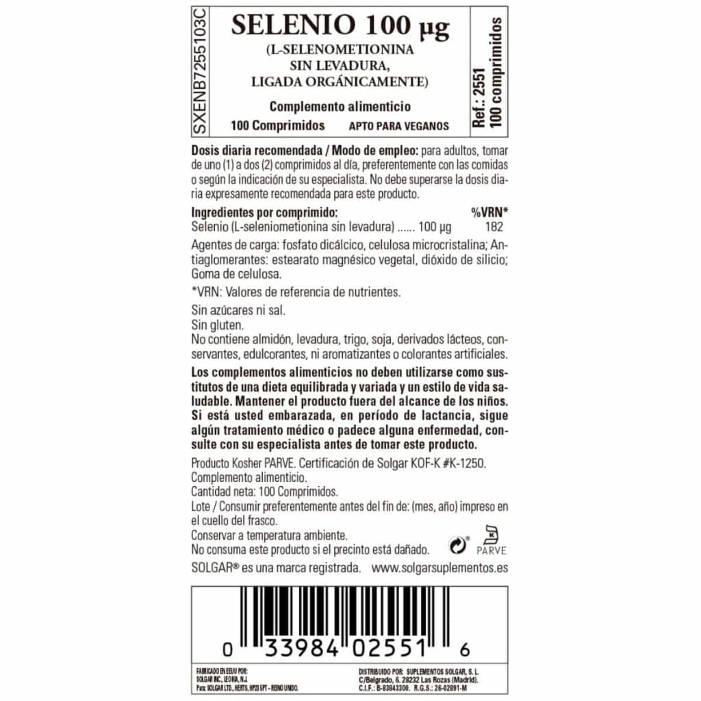 Selenio 100 mcg Sin Levadura - 100 Comprimidos detalle 1