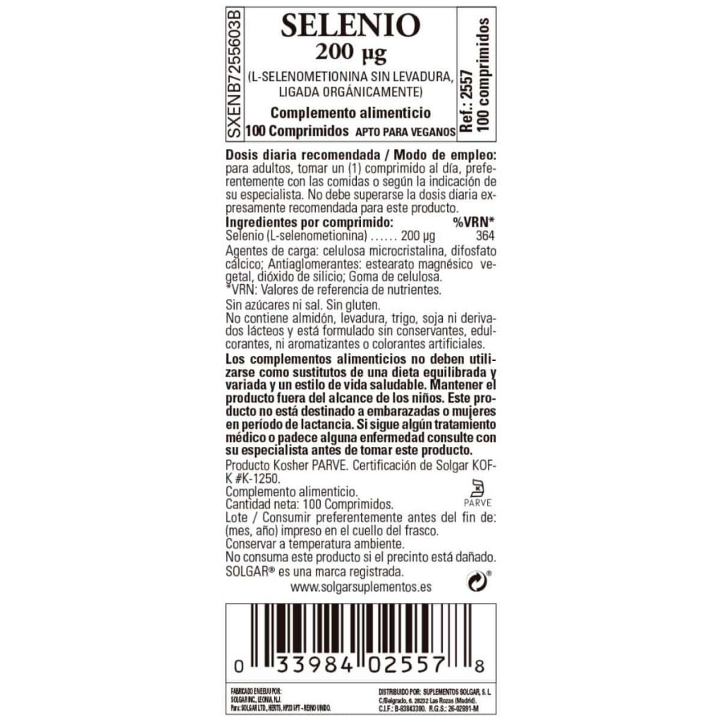 Selenio 200 mcg Sin Levadura - 100 Comprimidos detalle 1