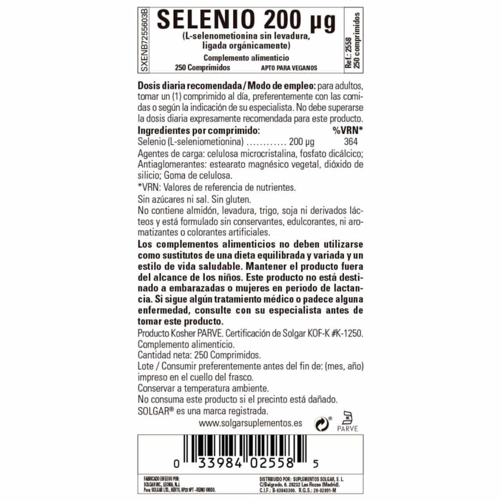 Selenio 200 mcg Sin Levadura - 250 Comprimidos detalle 1