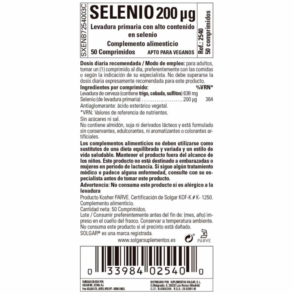 Selenio en Levadura 200 mcg - 50 Comprimidos detalle 1