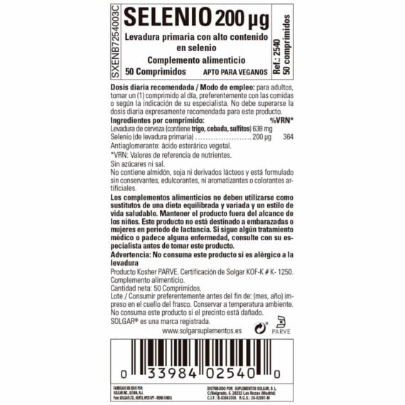 Selenio en Levadura 200 mcg - 50 Comprimidos