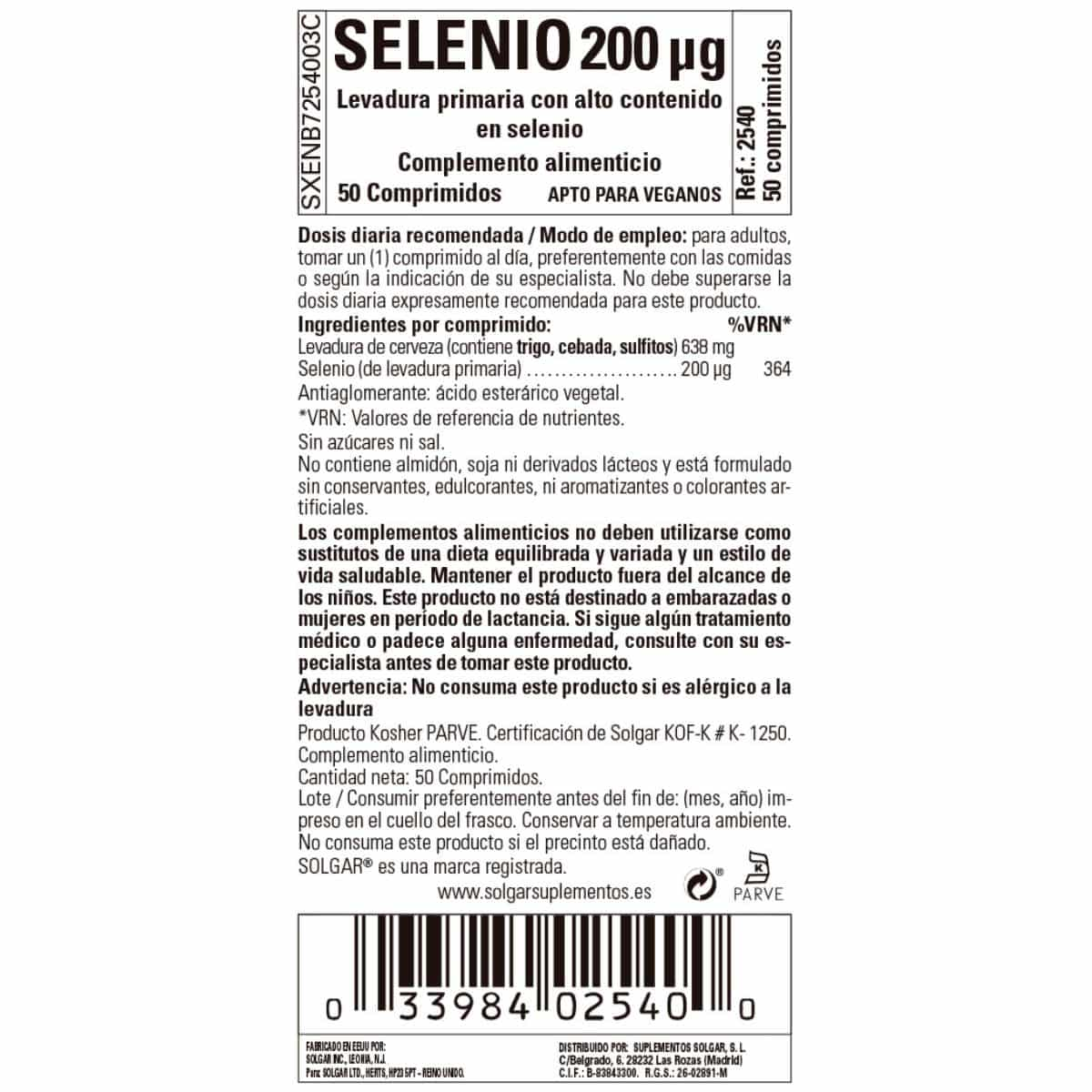 Selenio en Levadura 200 mcg – 50 Comprimidos