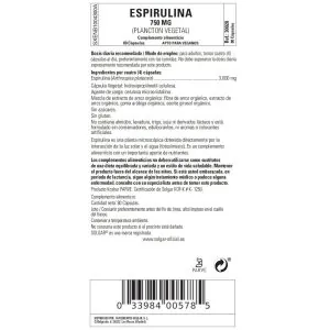 Espirulina Vegetariana 750 mg – 80 Cápsulas Veganas