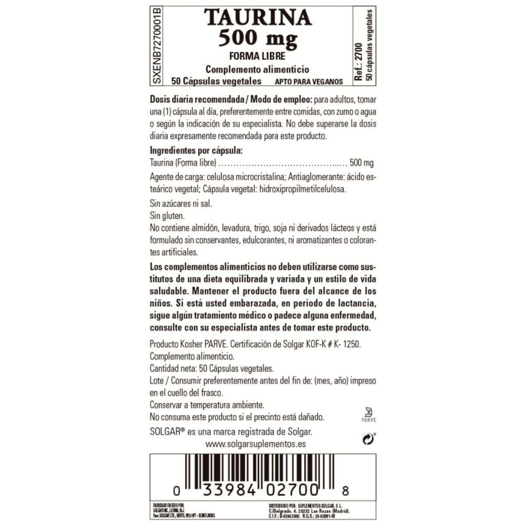 Taurina 500 mg - 50 Cápsulas Veganas detalle 1
