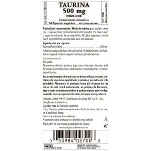 Taurina 500 mg – 50 Cápsulas Veganas