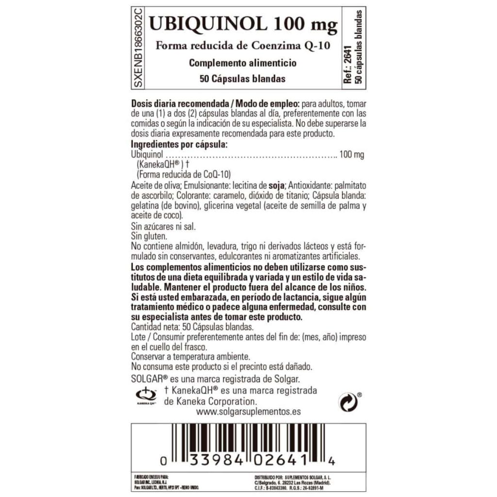 Ubiquinol 100 mg - 50 Cápsulas Blandas detalle 1