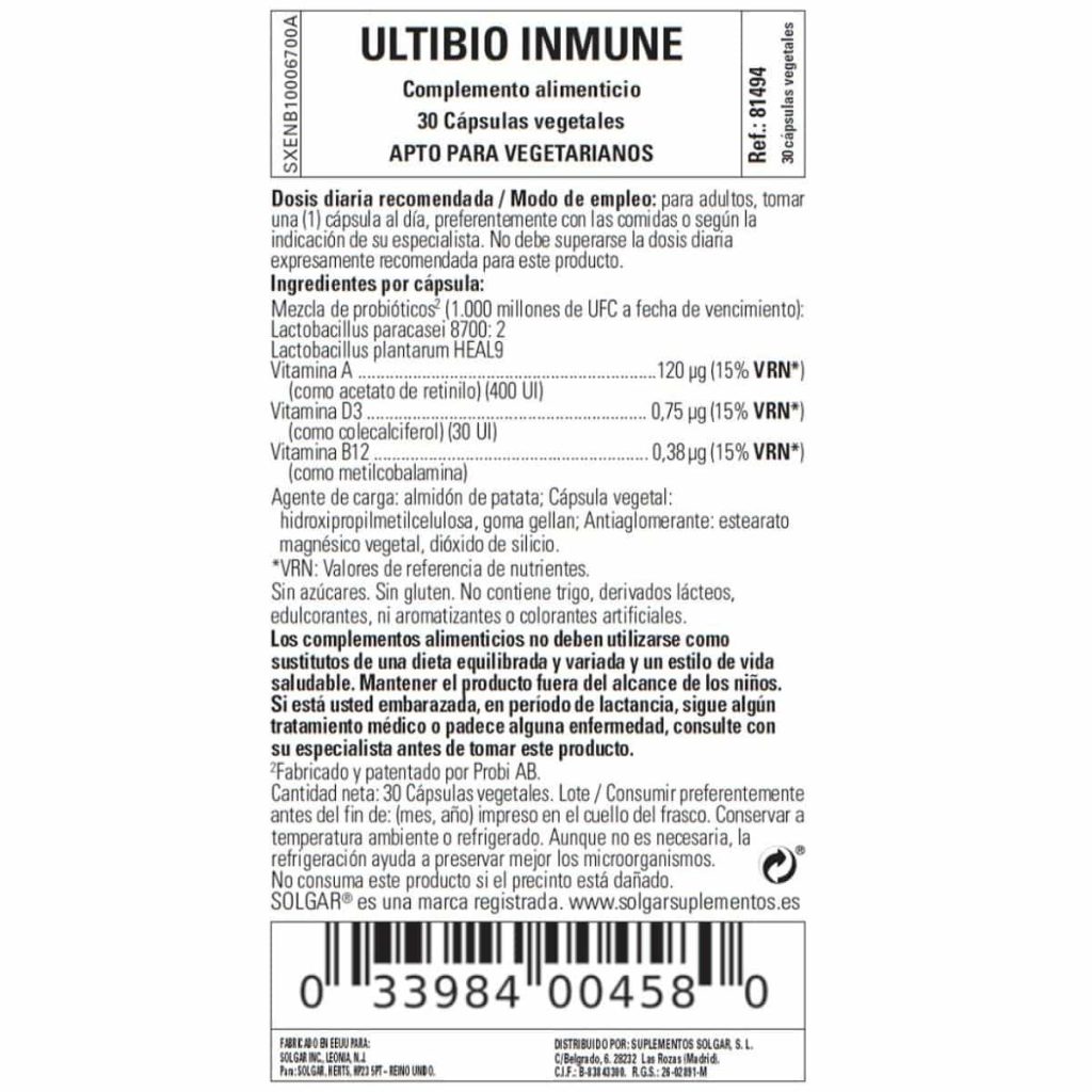 Ultibio Immune - 30 Cápsulas Veganas detalle 1