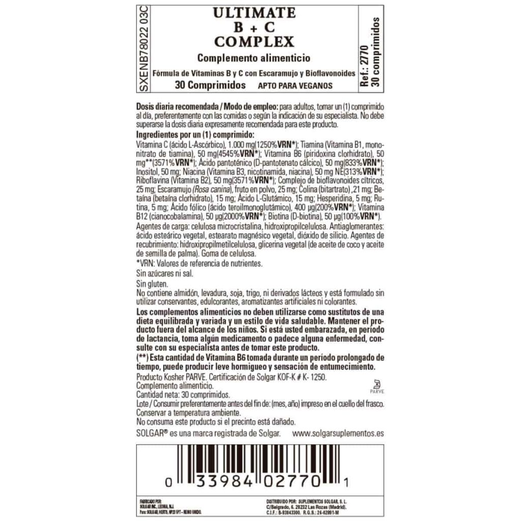 Ultimate B+C Complex - 30 Comprimidos detalle 1