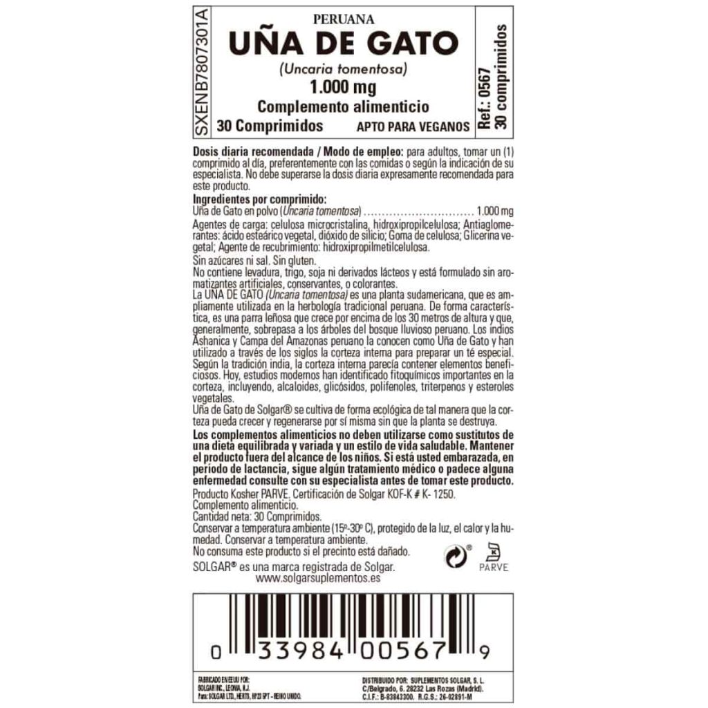 Uña de Gato -Uncaria Tom- 1000 mg - 30 Comprimidos detalle 1