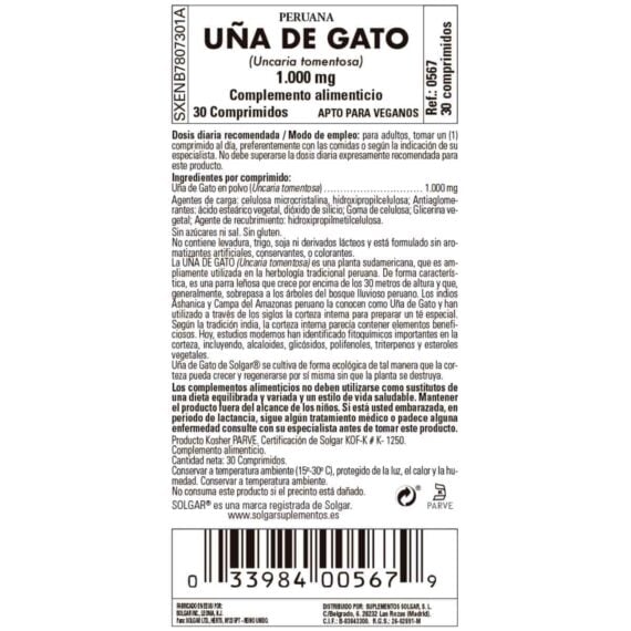 Uña de Gato -Uncaria Tom- 1000 mg - 30 Comprimidos