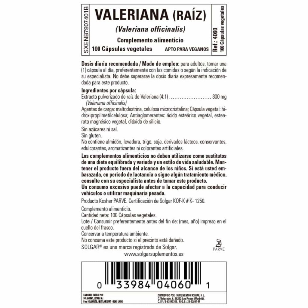 Valeriana 300 mg - 100 Cápsulas Veganas detalle 1