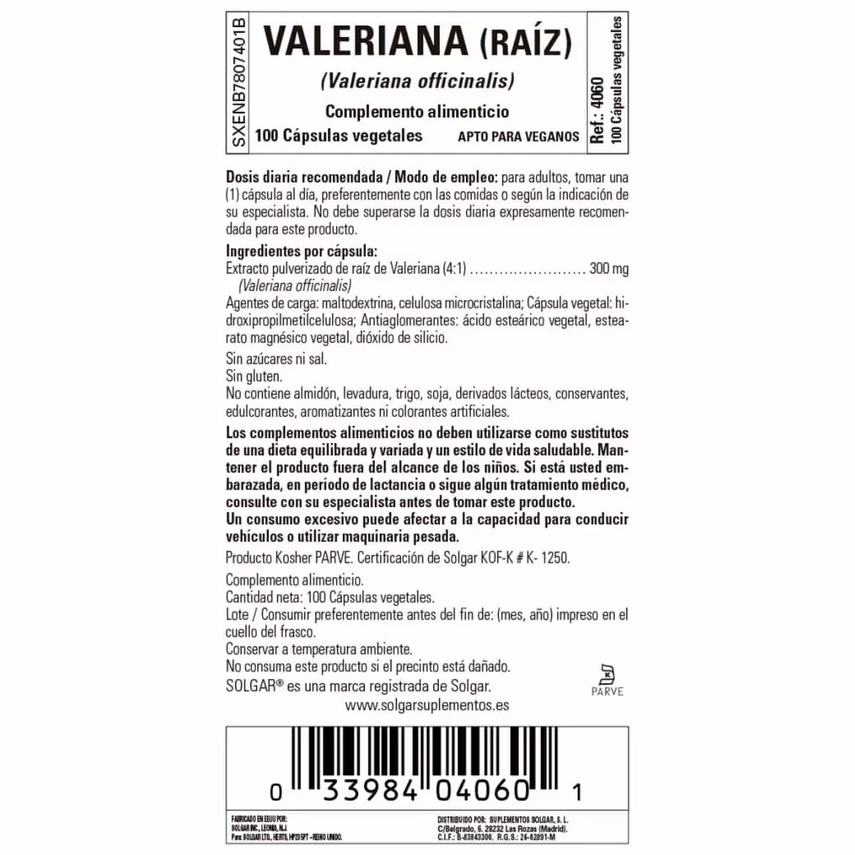 Valeriana 300 mg – 100 Cápsulas Veganas