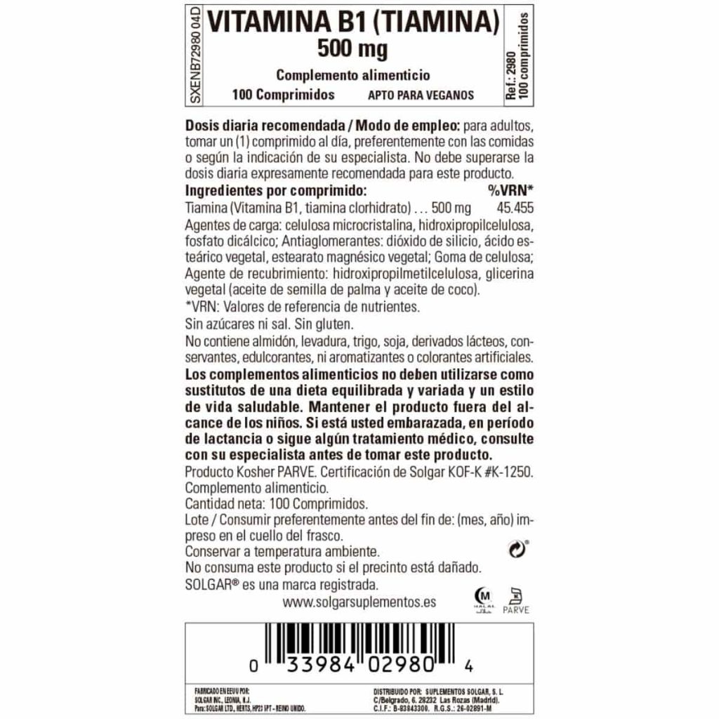 Vitamina B1 - 100mg - 100 Comprimidos detalle 1