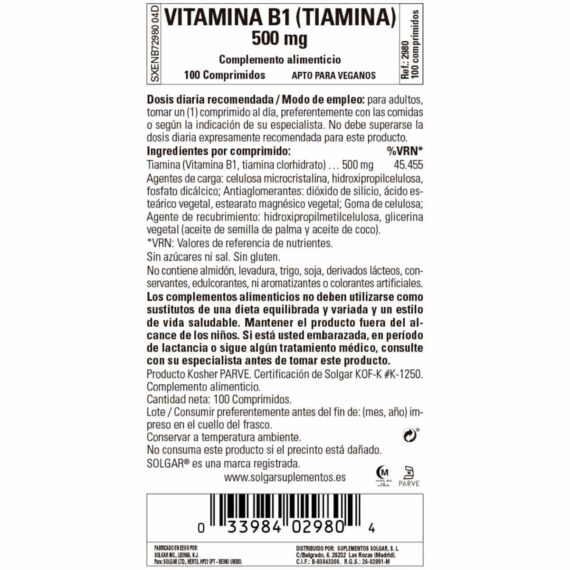 Vitamina B1 - 100mg - 100 Comprimidos