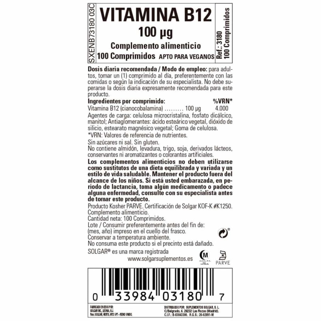 Vitamina B12 - 100 mcg - 100 Comprimidos detalle 1