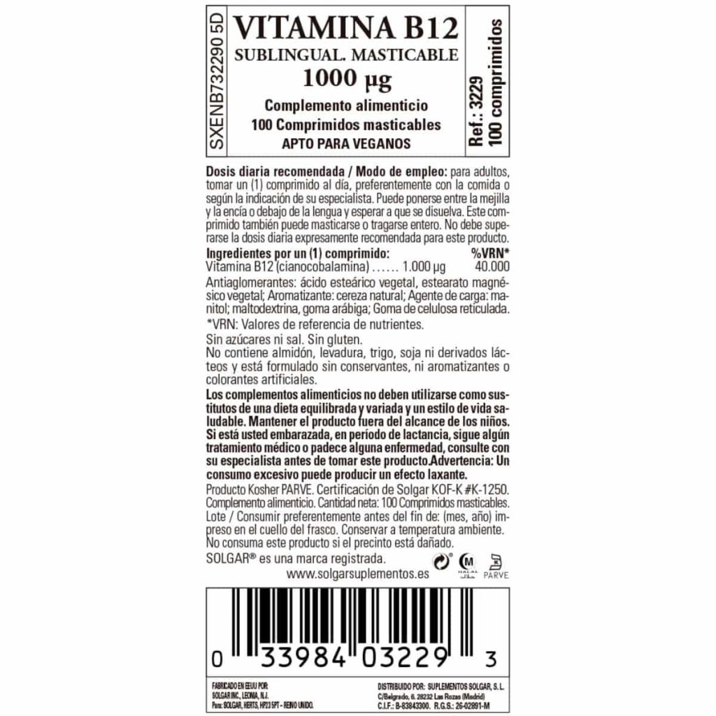 Vitamina B12 - 1000 mcg - 100 Comprimidos Masticables detalle 1