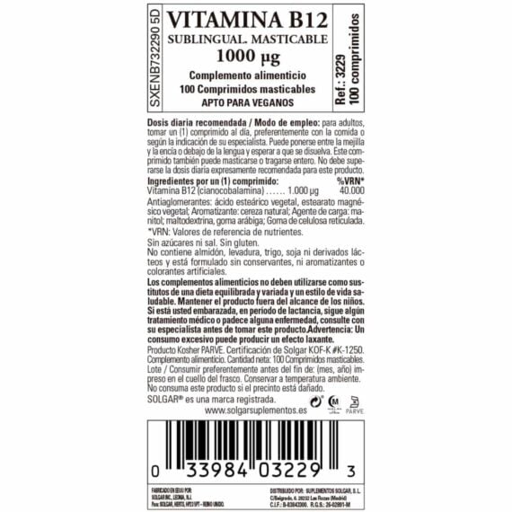 Vitamina B12 - 1000 mcg - 100 Comprimidos Masticables
