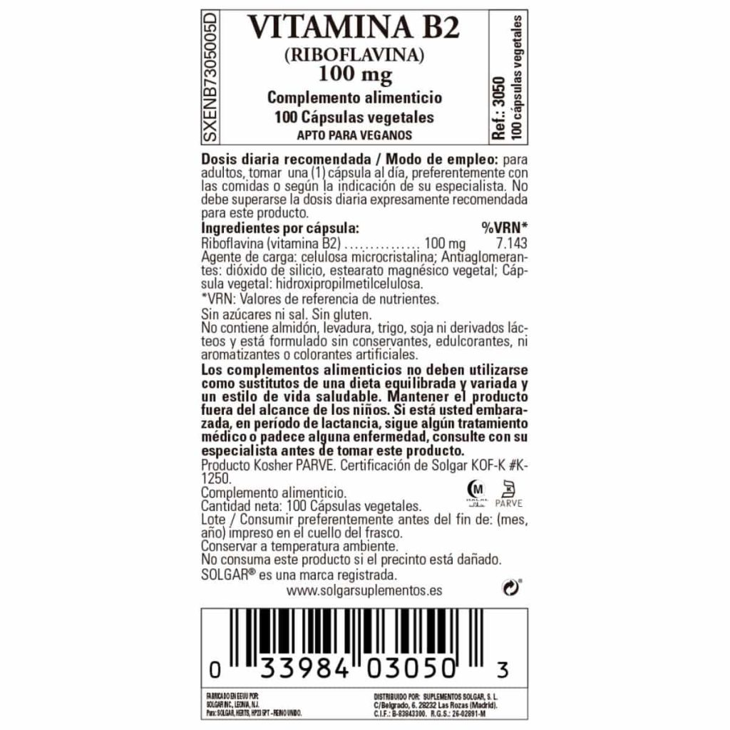 Vitamina B2 100 mg - 100 Cápsulas Veganas detalle 1