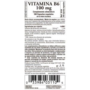 Vitamina B6 100 mg – 100 Cápsulas Veganas