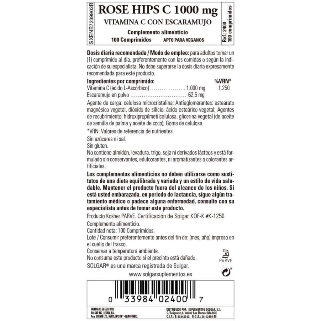 Vitamina C 1000 mg con Escaramujo - 100 Comprimidos detalle 1