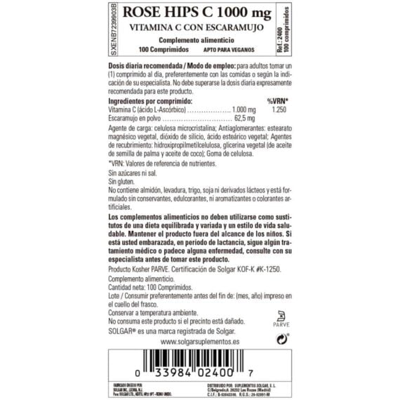 Vitamina C 1000 mg con Escaramujo - 100 Comprimidos