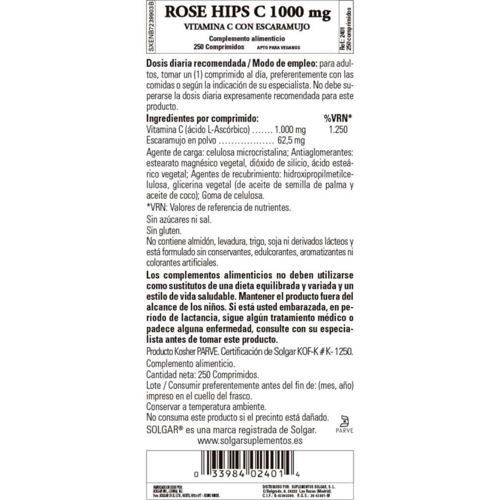 Vitamina C 1000 mg con Escaramujo - 250 Comprimidos detalle 1